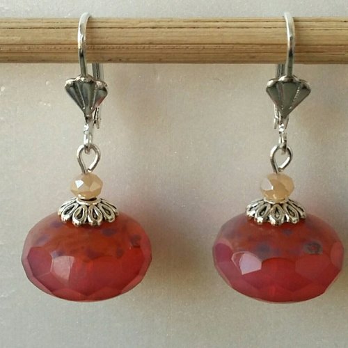 Boucles d'oreilles perles à facettes de bohème rose opal en verre tchèque