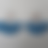 Boucles d'oreilles grand éventail de pompons couleur bleu canard en coton