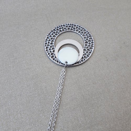 Superbe Collier Sautoir Vintage Argenté - 1,6 Mètre Avec Nœud - Bijou Occasion Parfait
