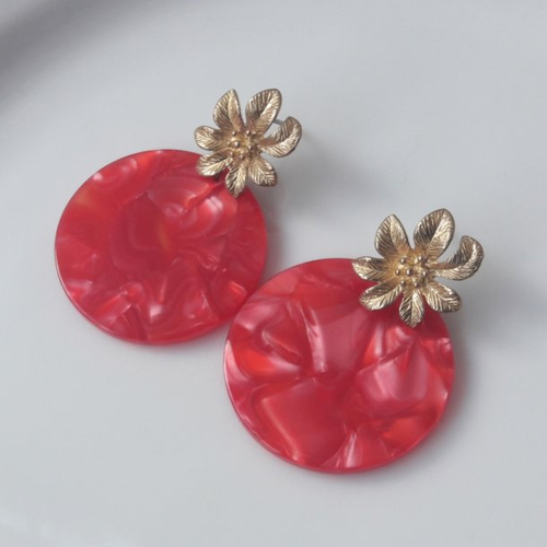 Boucles d'oreilles nina - pendentif en acétate rouge et clou fleur - esprit vintage
