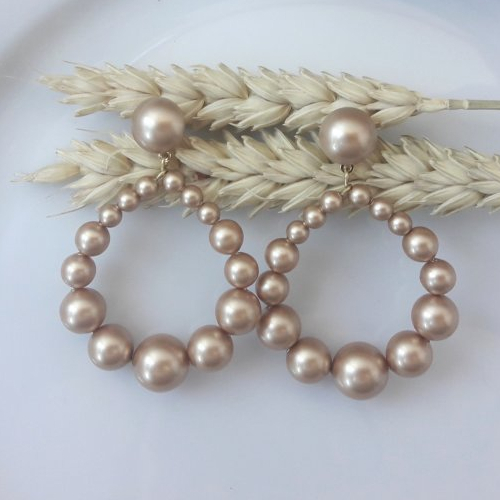 Boucles d'oreilles (modèle moyen) créoles perles en cristal swarovski gold foncé mat - esprit vintage