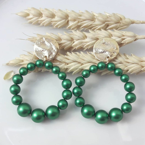 Boucles d'oreille réoles perles vertes brillantes en cristal - esprit vintage