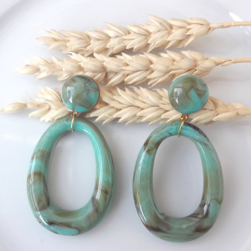 Boucles d'oreilles iris - pendentif goutte turquoise marbré  - esprit vintage