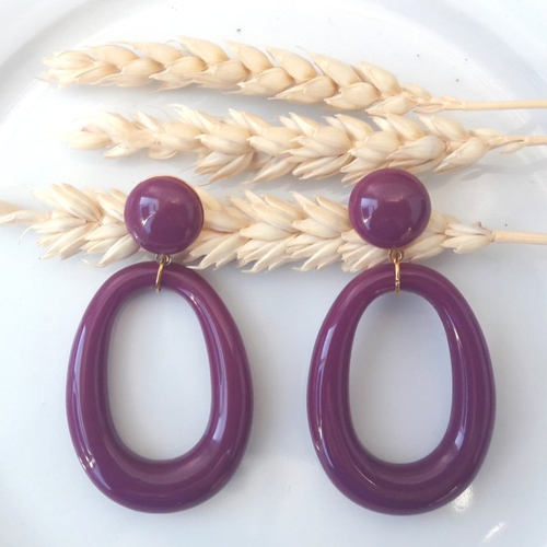 Boucles d'oreilles iris - pendentif goutte prune - esprit vintage
