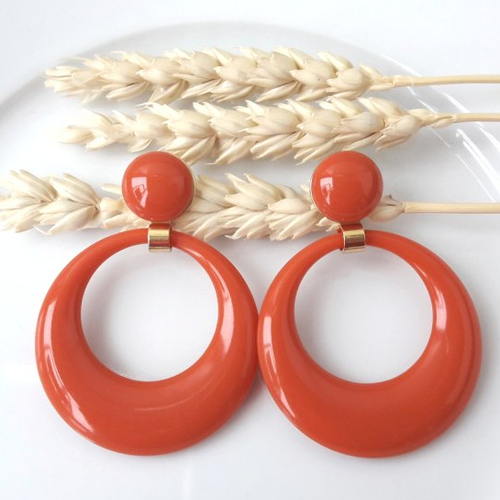 Boucles d'oreilles eva - pendentif cercle évidé brique - esprit vintage