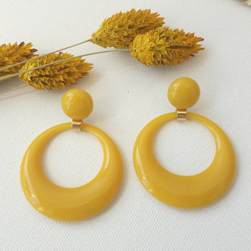 Boucles d'oreilles eva - pendentif cercle évidé jaune tournesol - esprit vintage