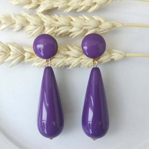 Boucles d'oreilles agate bis - gouttes en résine violettes - esprit vintage