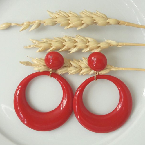 Boucles d'oreilles eva - pendentif cercle évidé rouge foncé - esprit vintage