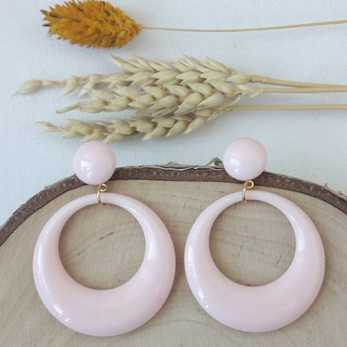 Boucles d'oreilles eva - pendentif cercle évidé rose clair - esprit vintage