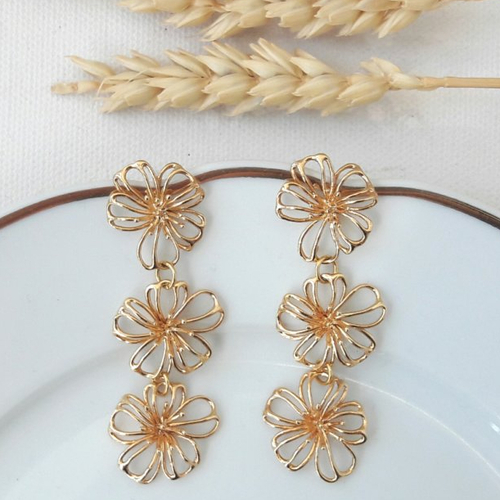 Boucles d'oreilles jasmin - trio fleurs dorées