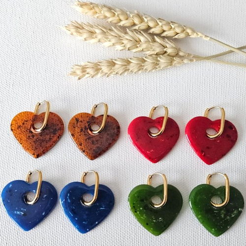 Boucles d'oreilles valentine - pendentifs cœurs + créoles ovales