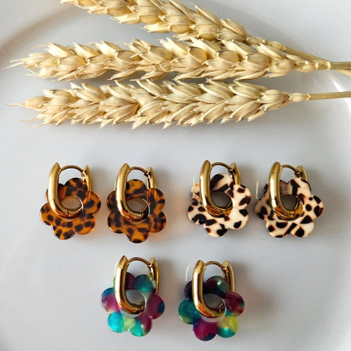 Boucles d'oreilles lys - pendentifs fleurs + créoles ovales
