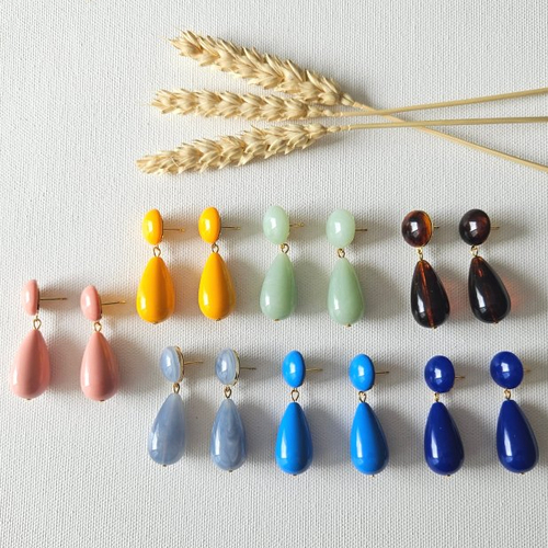 Boucles d'oreilles agate - gouttes en résine - esprit vintage
