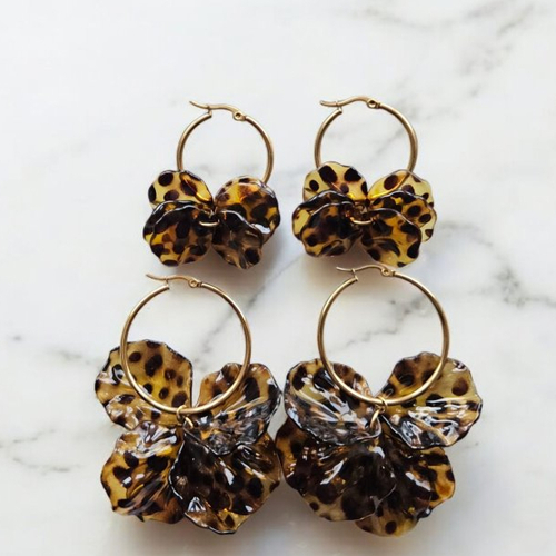 Boucles d'oreilles victoire léopard - créoles pétales fleurs