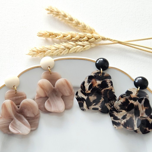 Boucles d'oreilles hortense - fleurs en relief en acétate - esprit vintage