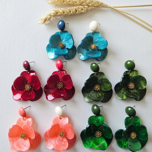 Boucles d'oreilles hortense bis - fleurs en relief en acrylique - esprit vintage
