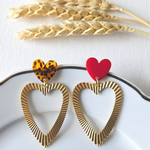 Boucles d'oreilles lorie - pendentifs cœurs