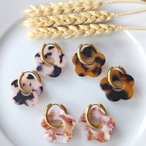 Boucles d'oreilles lys - pendentifs fleurs écailles + créoles rondes