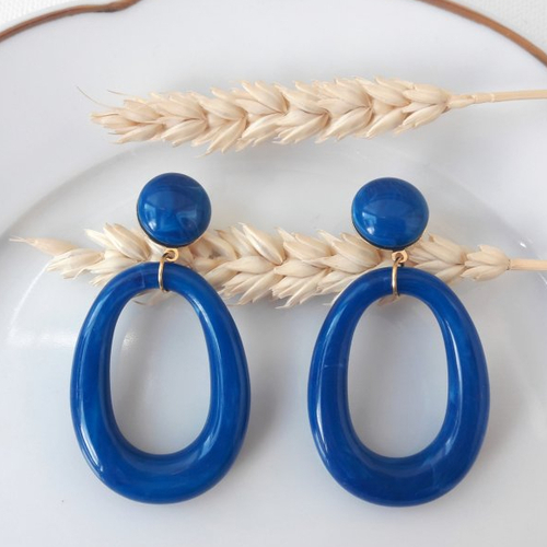 Boucles d'oreilles iris - pendentif goutte bleu royal marbré - esprit vintage