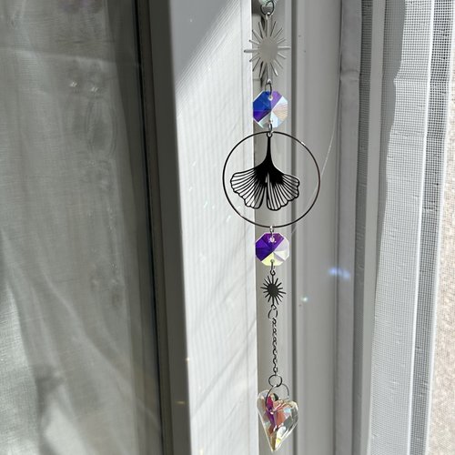 Attrape soleil gingko argentée et en acier