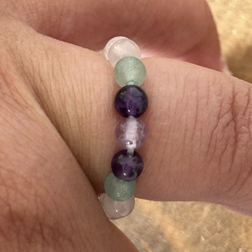 Bague en perles d‘améthyste,quartz rose et aventurine
