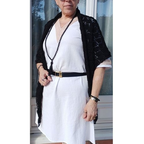Châle crochet fait main en provence "black eagle"  noir – style dentelle chic - coton