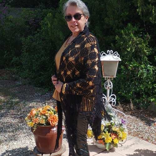 Etole châle mariage cocktail réception crochet fait main black sun 260cm dentelle noire shawl coton acrylique chic élégant soirée boho