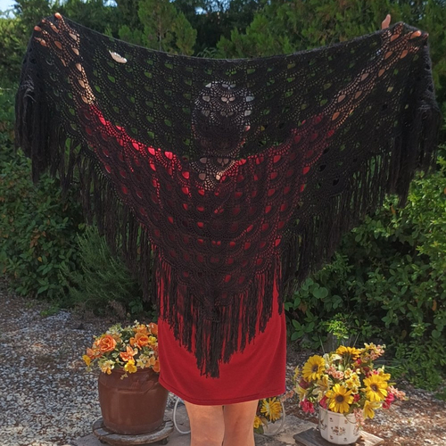 Châle étole mariage "onyx" noir crochet d'art soirée cérémonie baptême femme chic luxe grande taille accessoire fête black shawl