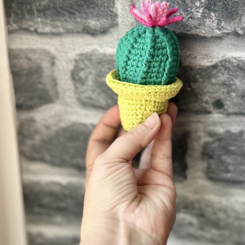 Petit cactus au crochet dans son pot vert