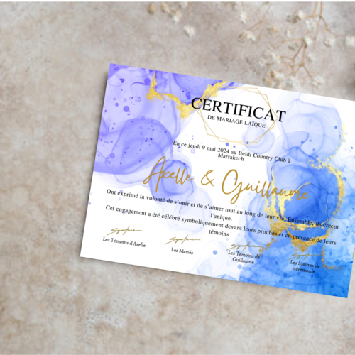Certificat d'union pour cérémonie laïque guillaume et axelle