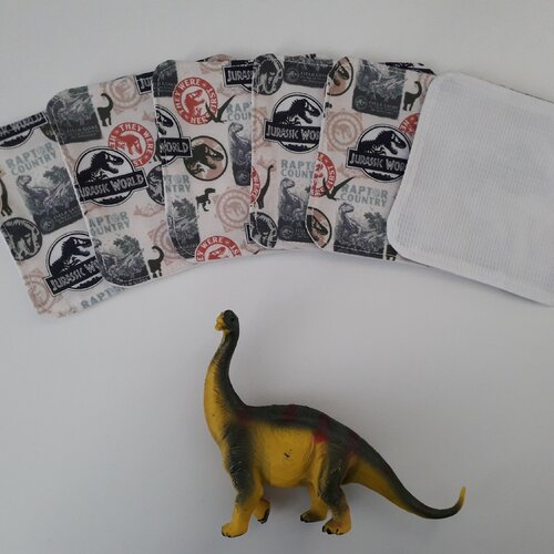 Lot de 6 lingettes à démaquiller dinosaures jurassic world - zéro déchet - fait main