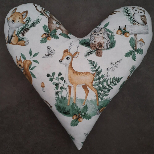 Coussin coeur animaux de la forêt - fait main