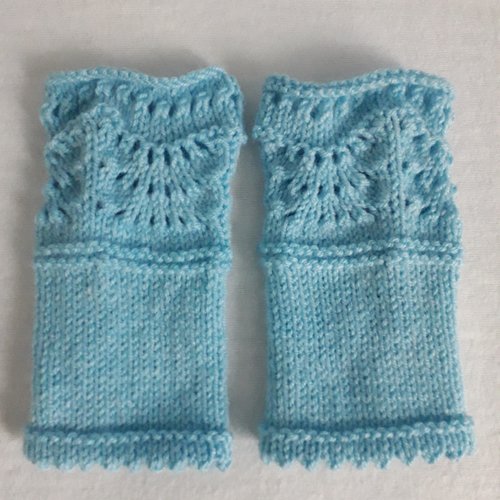 Mitaines bleu turquoise sans doigt pour enfant, manchons, chauffe poignets - taille 10-12 ans - fait main