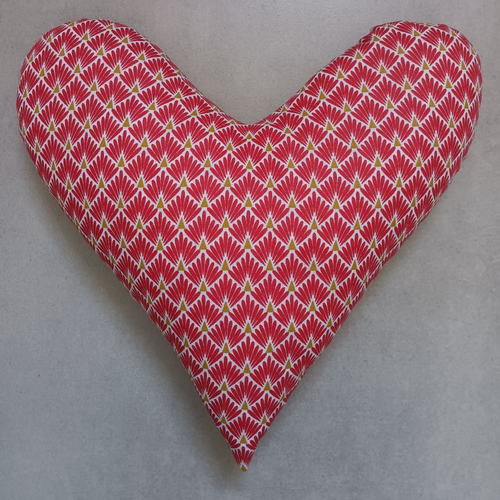 Coussin coeur éventails rouges - décoration ou post mastectomie (cancer du sein)