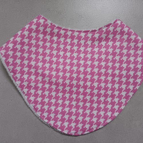Bavoir pied de poule rose - fait main