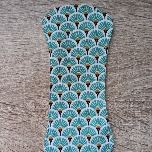 Protège-slip lavable sans ailette - éventails coloris turquoise - fait main