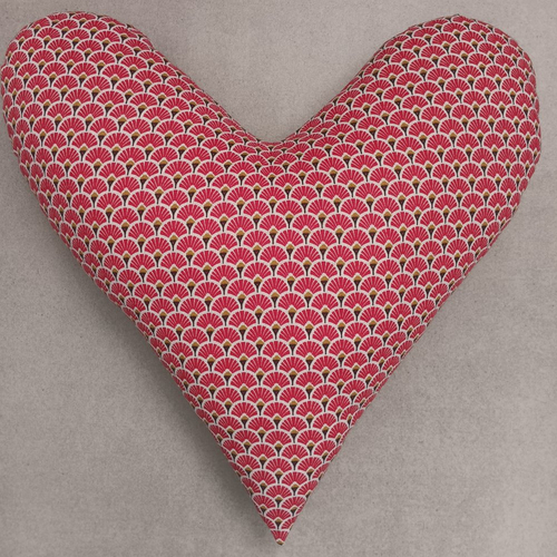 Coussin coeur éventails rouges - décoration ou post mastectomie (cancer du sein)