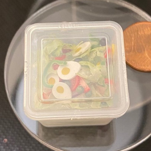 Nourriture miniature à l'échelle et maison de poupée tupperware salade composée
