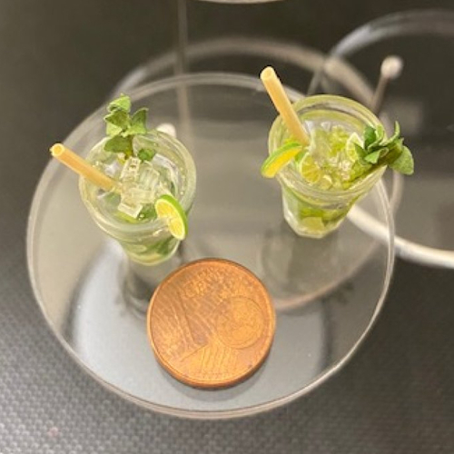 Cocktail mojito miniature, maison de poupée menthe citron vert glaçons