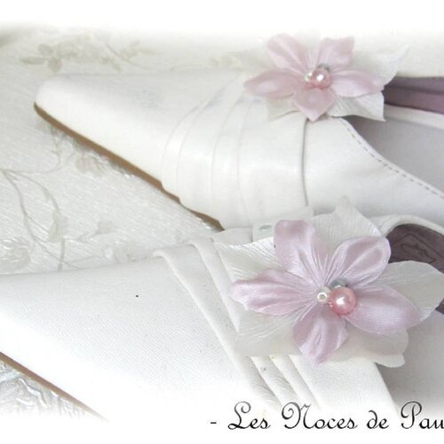 Clips chaussures mariage ivoire à fleur, fleurs pour chaussures