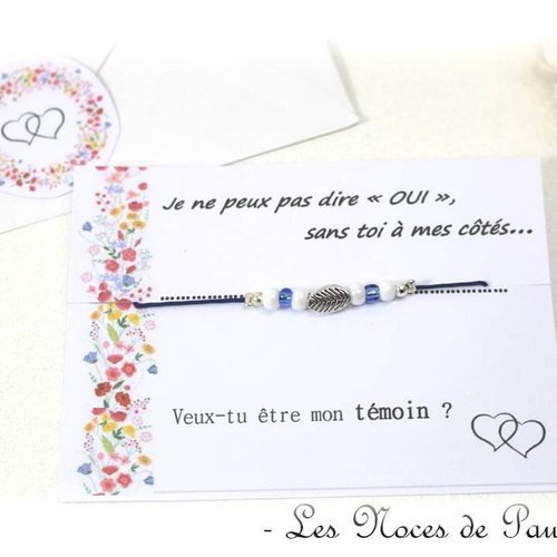 Bracelet demande témoin mariage - cadeau témoin - bracelet bleu, bracelet perles