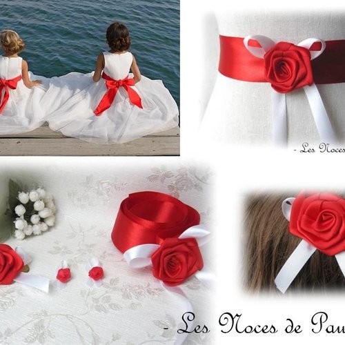 Kit cérémonie pour demoiselle d'honneur rose rouge et blanc 3 pièces
