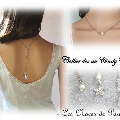  collier bijou de dos mariée, pendentif de dos, collier mariée, pendentif étoile cindy, collier sur chaîne, dos nu