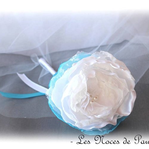 bouquet de fleurs turquoise et blanc mariage, bouquet baguette, bouquet de fleurs en tissus, demoiselle d'honneur, témoin