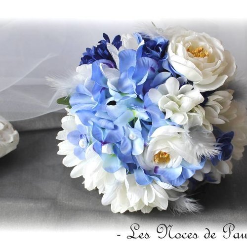 Bouquet de mariage bleu roi en fleurs de tissu eternel 