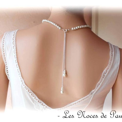  bijou de dos ivoire perles deux pendants asymétriques virginie, bijou mariage