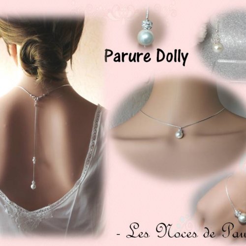 Parure de mariage ivoire perles et strass dolly collier bijou de dos bijoux, collier de dos
