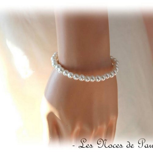 Bracelet mariage ivoire en perles virginie, bracelet perles classiques