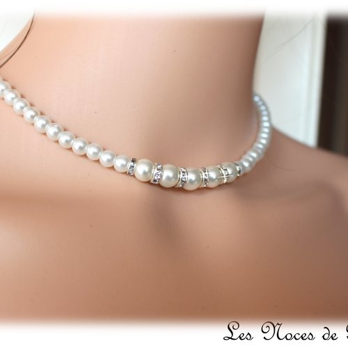  collier de mariage ivoire perles et strass vicky, collier de perles,  bijoux mariage perles nacrées