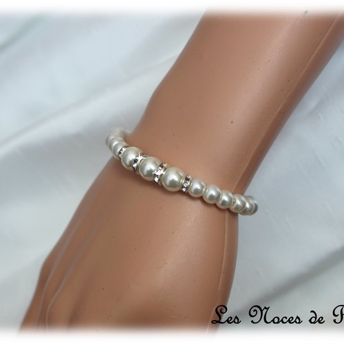 Bracelet de mariage en perles et strass vicky, bracelet de perles, bijoux mariage perles nacrées